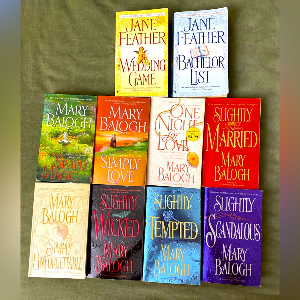 Romance Novels 2 books by Jane Feather and 8 books by Mary Balogh OSB